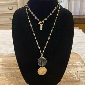 Vintage Gold Tone Beaded Long Pendant Statement Necklace